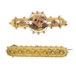 Two early 20th century gold brooches. To include a 15ct gold late Victorian brooch, together with an