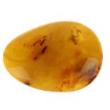 A piece of natural modified Baltic amber. Of roughly oval-shape, polished to the curved side and