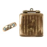 Two items of late 19th to early 20th century jewellery. To include a gold locket, of square shape,