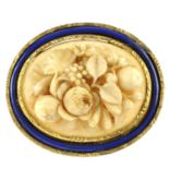 Five items of late 19th to early 20th century jewellery. To include an oval ivory brooch, the