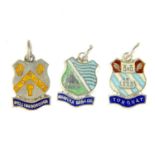 A selection of enamel town charms. To include town charms for Torquay, Norfolk Broads, Fowey and