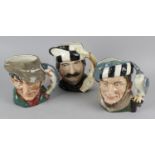 A group of eleven Royal Doulton character jugs. comprising three large, The Poacher D6429, The