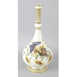 A large Royal Worcester bottle shaped bone china vase, the ivory coloured ground hand painted with