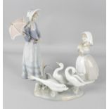 A Lladro figurine modelled as a woman in bonnet with parasol, 12.25, (31cm) high, a Lladro