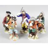 A group of five Continental porcelain figures, each modelled as monkey bandsmen, each marked to