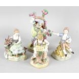 A group of five 20th century Dresden porcelain figurines, largest 7.25 (18cm) high. All with damage,