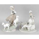 Two large Lladro figurines, Country Life, a young shepherdess with two lambs, numbered 6964, 11.