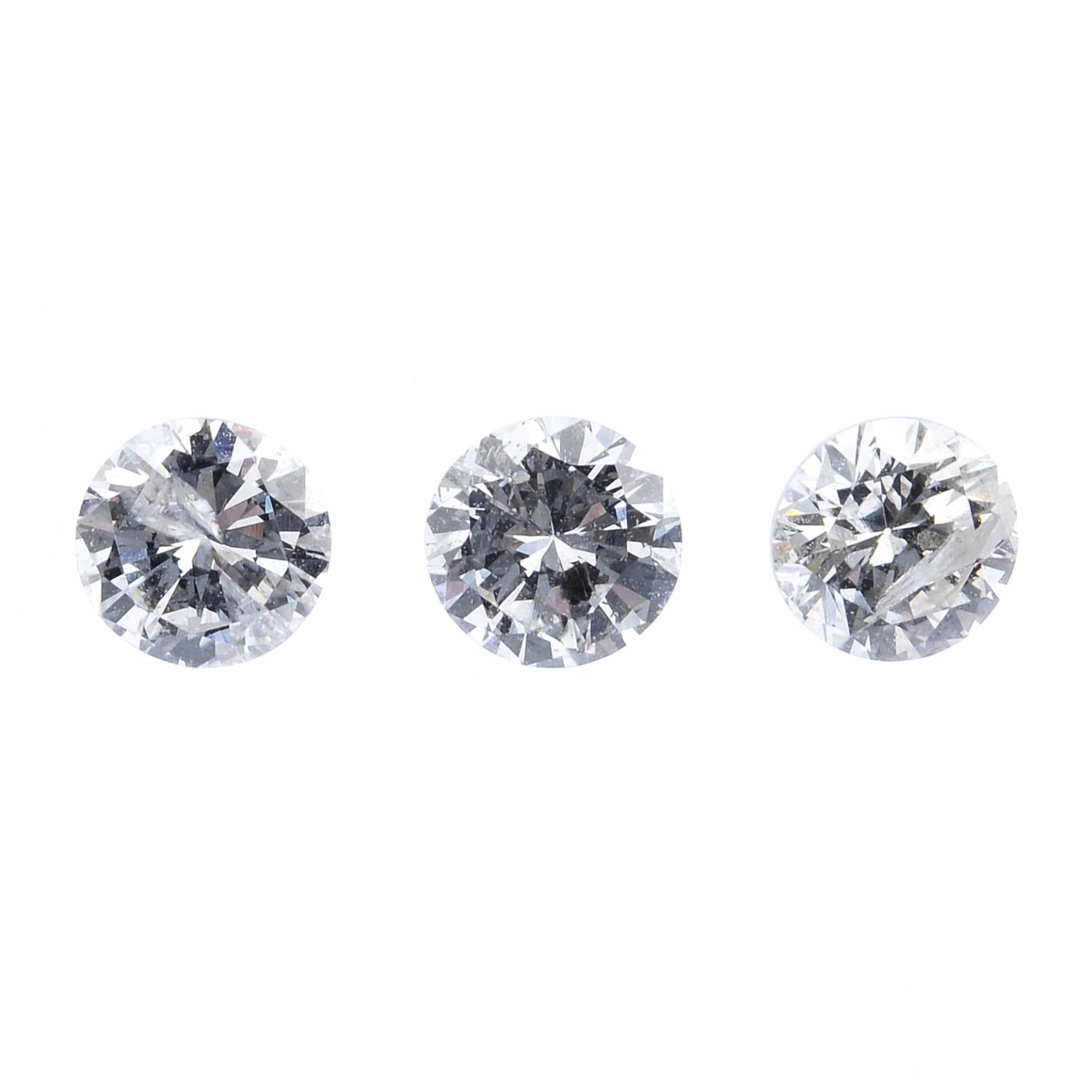 Three brilliant-cut diamonds, total weight 1.14cts. Size range 0.37ct, 0.38ct and 0.39ct.