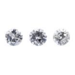 Three brilliant-cut diamonds, total weight 1.14cts. Size range 0.37ct, 0.38ct and 0.39ct.