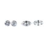 Two marquise-shape diamonds and two brilliant-cut diamonds, total weight 0.44ct. Two marquise-
