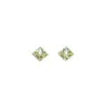 A pair of square-shape coloured diamonds, total weight 0.51ct. With reports F1P12379 and F1P12380,