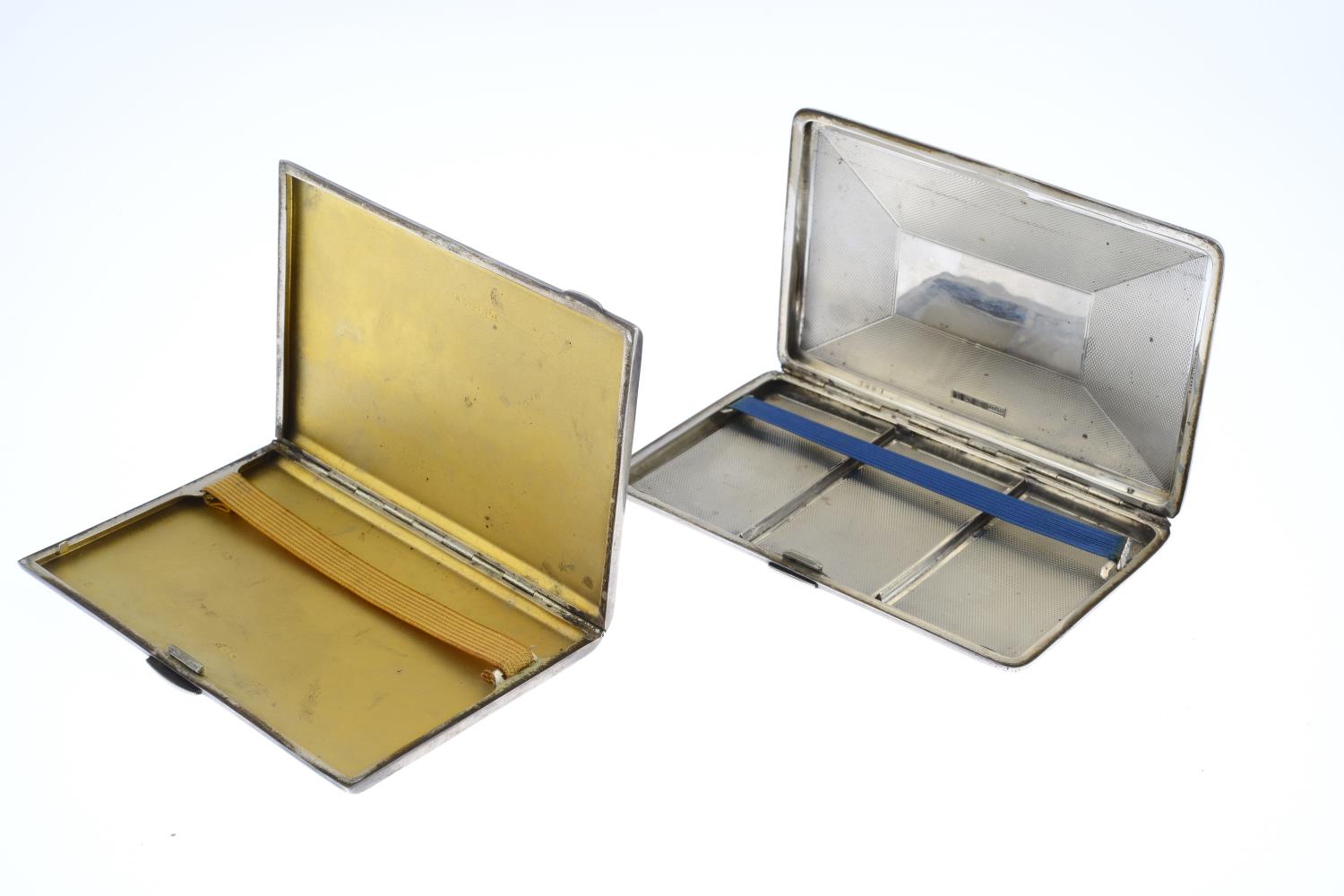 Four early to mid 20th century silver cigarette cases. Each of rectangular outline, with engine- - Image 4 of 5