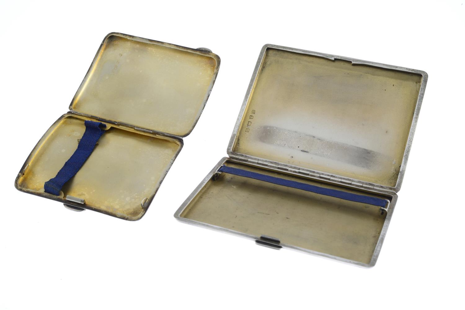 Four early to mid 20th century silver cigarette cases. Each of rectangular outline, with engine- - Image 5 of 5