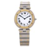CARTIER - a Santos Ronde bracelet watch. Stainless steel case with yellow metal bezel. Numbered