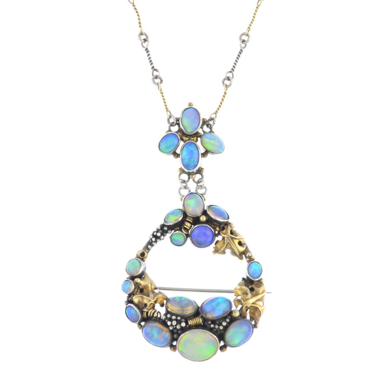 DORRIE NOSSITER (attributed) - an Arts and Crafts silver and gold, opal necklace. Of bi-colour