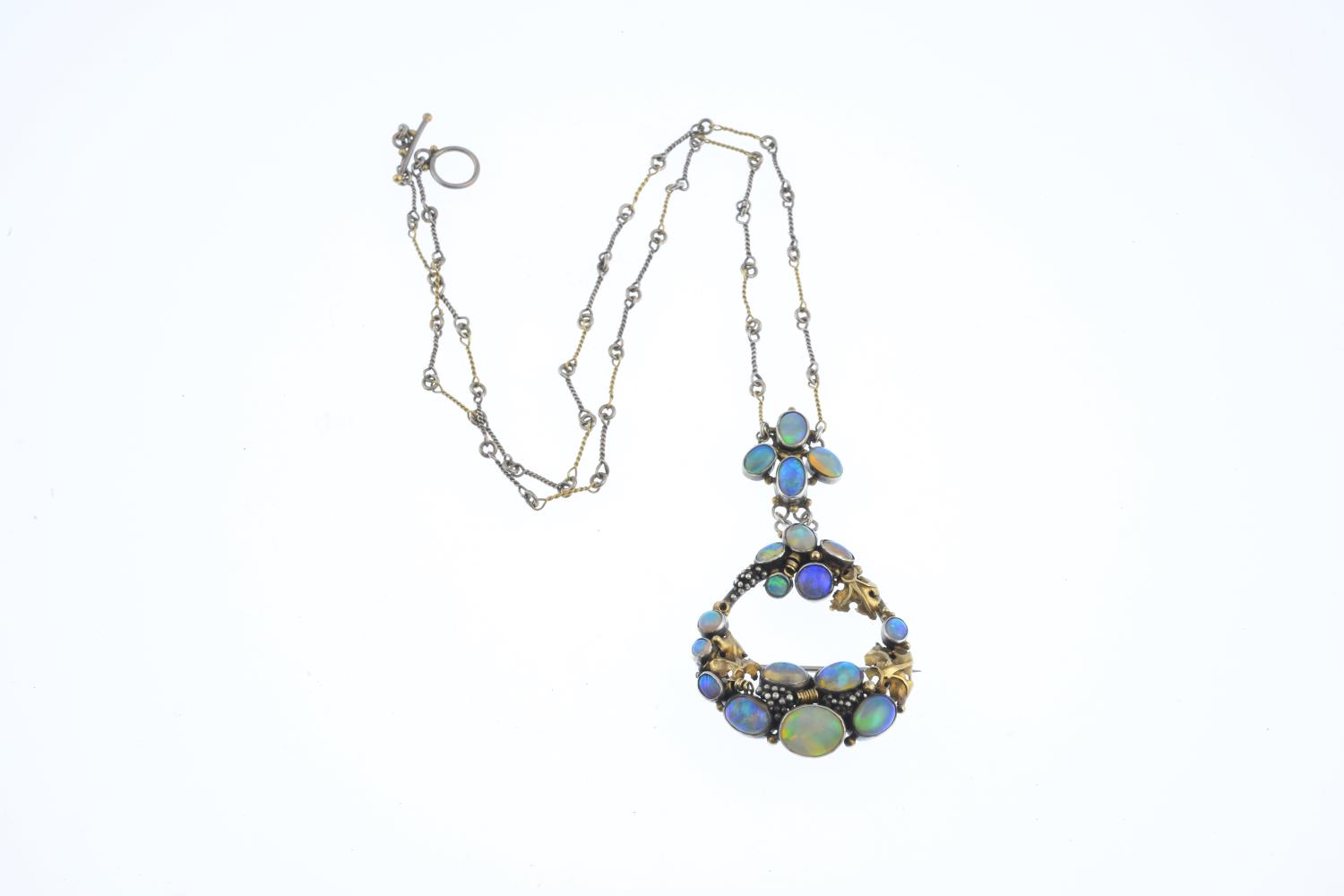 DORRIE NOSSITER (attributed) - an Arts and Crafts silver and gold, opal necklace. Of bi-colour - Image 3 of 3