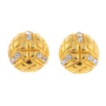 CHANEL - a pair of vintage clip-on earrings. Of circular outline, set with colourless pastes