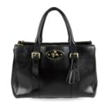 MULBERRY - a black Bayswater Double Zip handbag. Designed with a black leather exterior with pale