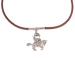 HERMÈS - a leather choker with Pegasus Cadena lock charm. The brown leather cord necklace, with