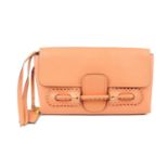 ALEXANDER MCQUEEN - an oversized Folk clutch. Crafted from coral pink leather with brown coated