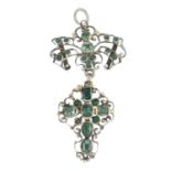 A late Georgian emerald and gem-set pendant. The rectangular-shape emerald cross, with openwork