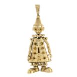 A 9ct gold pendant mount. Designed as a textured clown with articulated limbs. Hallmarks for 9ct