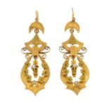 A pair of late Victorian 18ct gold split pearl earrings. Each designed as a split pearl accent