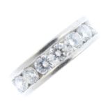 A platinum diamond full eternity ring. Comprising a brilliant-cut diamond line. Estimated total