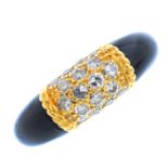 VAN CLEEF & ARPELS - an 18ct gold diamond and onyx ring. The pave-set diamond curved panel, with