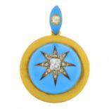 A late Victorian 18ct gold diamond and enamel pendant. The old and rose-cut diamond star, inset to a