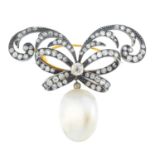 A natural blister pearl and diamond brooch. Designed as a blister pearl, measuring 24.3 by 18.2 by