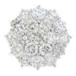 A diamond dress ring. Designed as a brilliant-cut diamond floral cluster, with tapered shoulders.