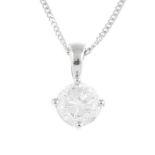 An 18ct gold diamond single-stone pendant. The brilliant-cut diamond, with tapered surmount,