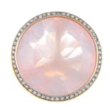 GAVELLO - a rose quartz and diamond dress ring. The circular-shape rose quartz, with brilliant-cut