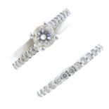 Two platinum diamond rings. To include a platinum brilliant-cut diamond single-stone ring with