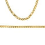 FOPE - an 18ct gold necklace and bracelet. Each designed as mesh-link chain, with lobster clasp.