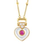 MAUBOUSSIN - a diamond, ruby and mother-of-pearl pendant. The heart-shape mother-of-pearl, with