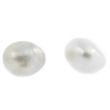 A pair of oval-shape natural pearl stud earrings. Verbal from GCS stating natural, saltwater.