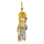 A diamond pendant. Designed as a bearded old man, with rose-cut diamond robe and walking stick,