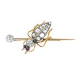 A late Victorian silver and gold insect brooch. Designed as a rose and old-cut diamond bug, with