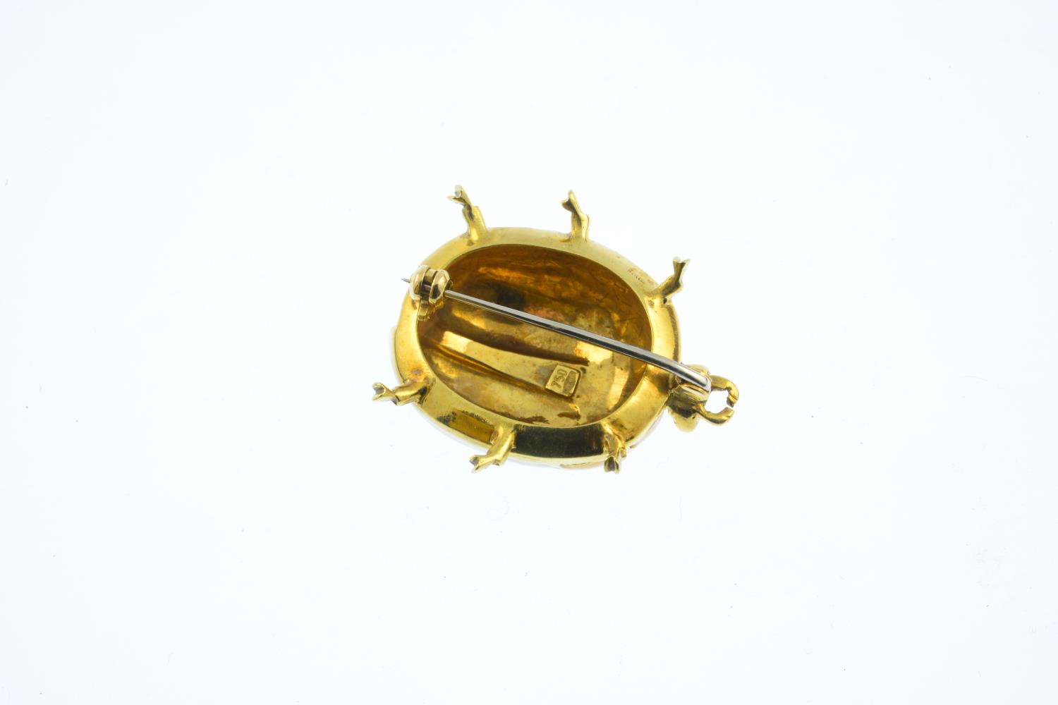 A mid 20th century 18ct gold enamel ladybird brooch. The yellow enamel ladybird, with brown- - Image 2 of 2