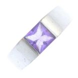 CARTIER - an amethyst 'Tank' ring. The square-shape amethyst, with tapered band. Signed Cartier,