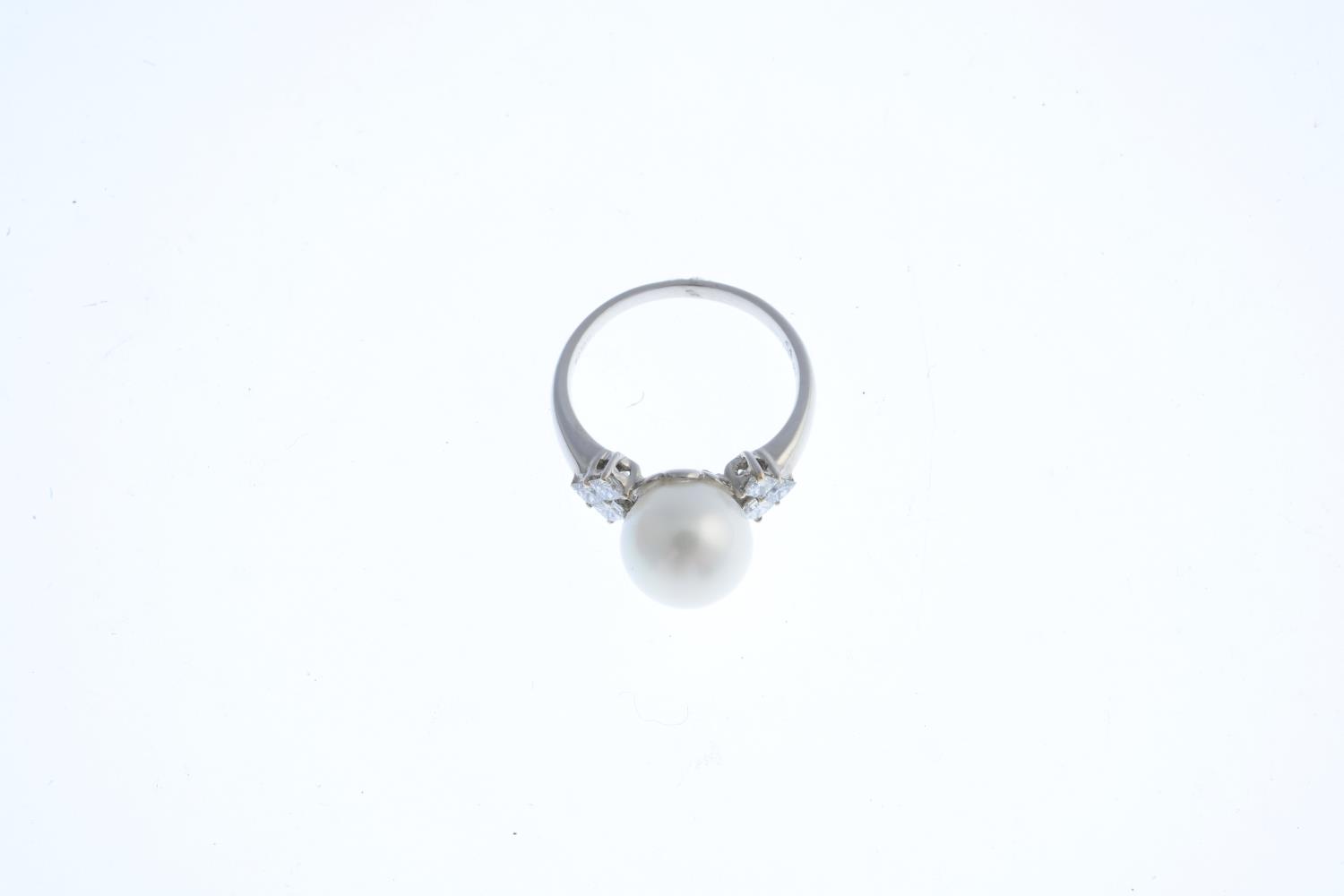 An 18ct gold diamond and cultured pearl dress ring. The cultured pearl, measuring 9.7mms, with - Image 3 of 3