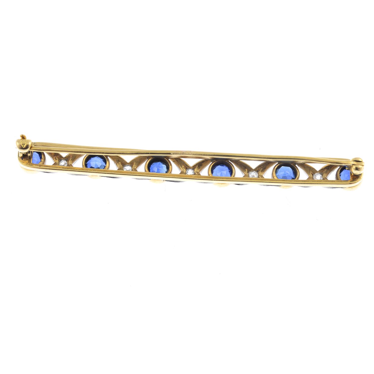 A sapphire and diamond bar brooch. - Image 2 of 2