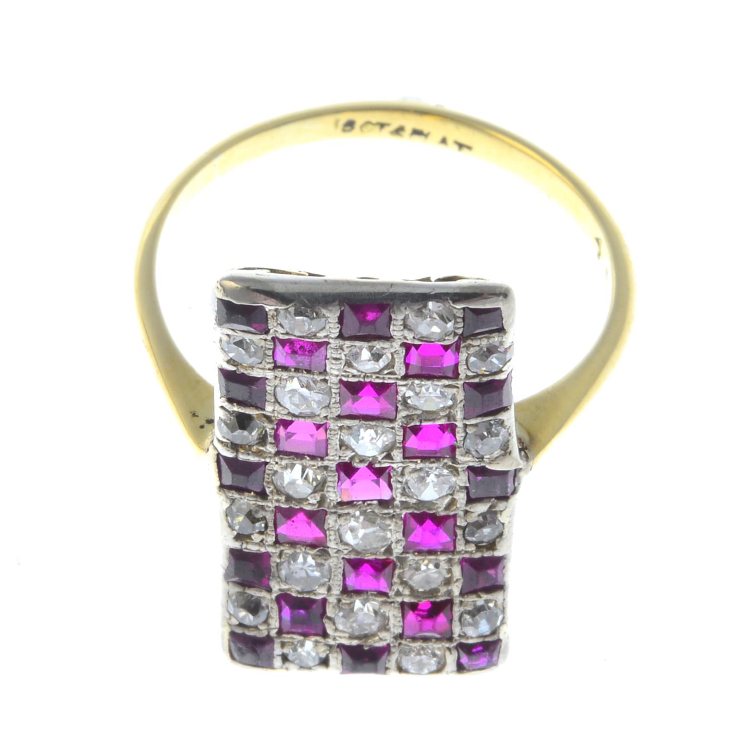 An early 20th century 18ct gold and platinum, synthetic ruby and diamond ring. - Image 3 of 3