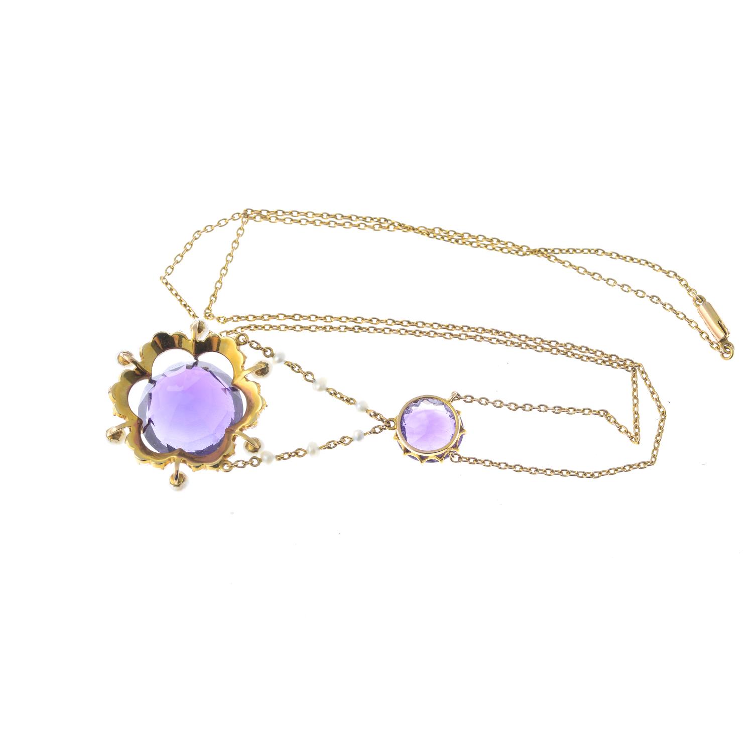 An early 20th century 15ct gold amethyst and seed pearl necklace. - Image 2 of 2