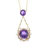 An early 20th century 15ct gold amethyst and seed pearl necklace.
