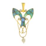LIBERTY & CO. - an early 20th century gold, opal, pearl and split pearl pendant.