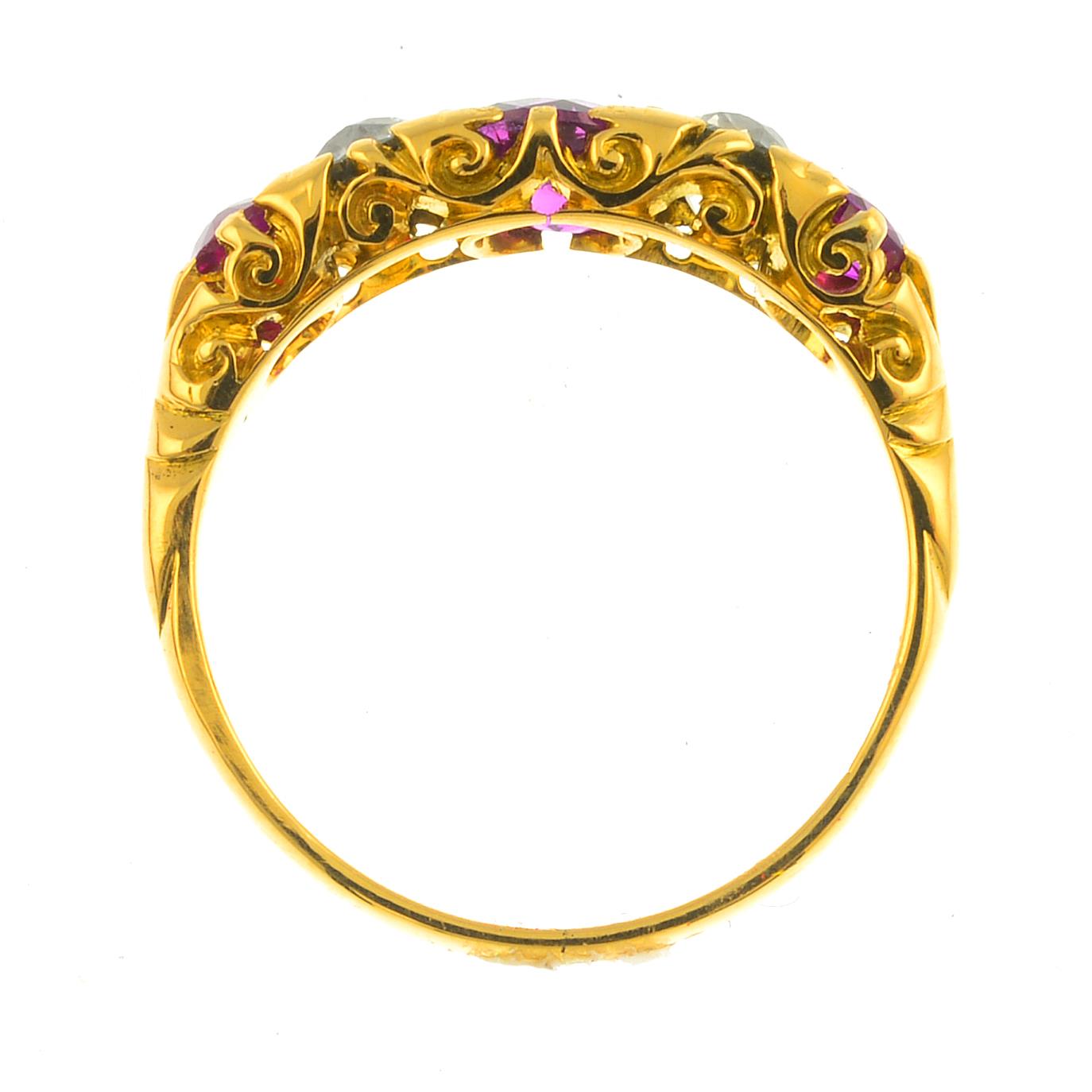 An early 20th century 18ct gold ruby and diamond five-stone ring. - Image 2 of 3