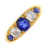 An early 20th century 18ct gold sapphire and diamond five-stone ring.